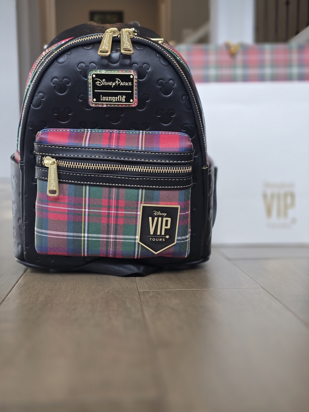Loungefly Disney Parks Black & Red Plaid VIP Mini Backpack